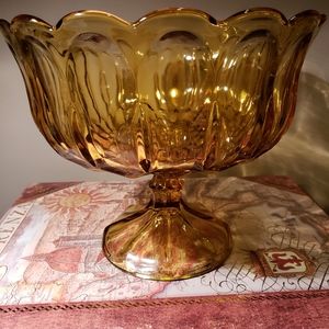 Mid-century Amber gold pedestal bowl.
